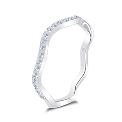 Wave Shape with CZ Crystal Silver Ring NSR-4085
